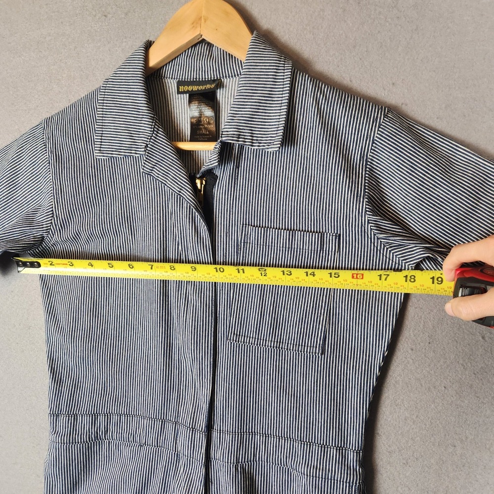 Nooworks Railroad Stripe Coveralls Small Blue Stripe Short Sleeve Workwear - Picture 5 of 9